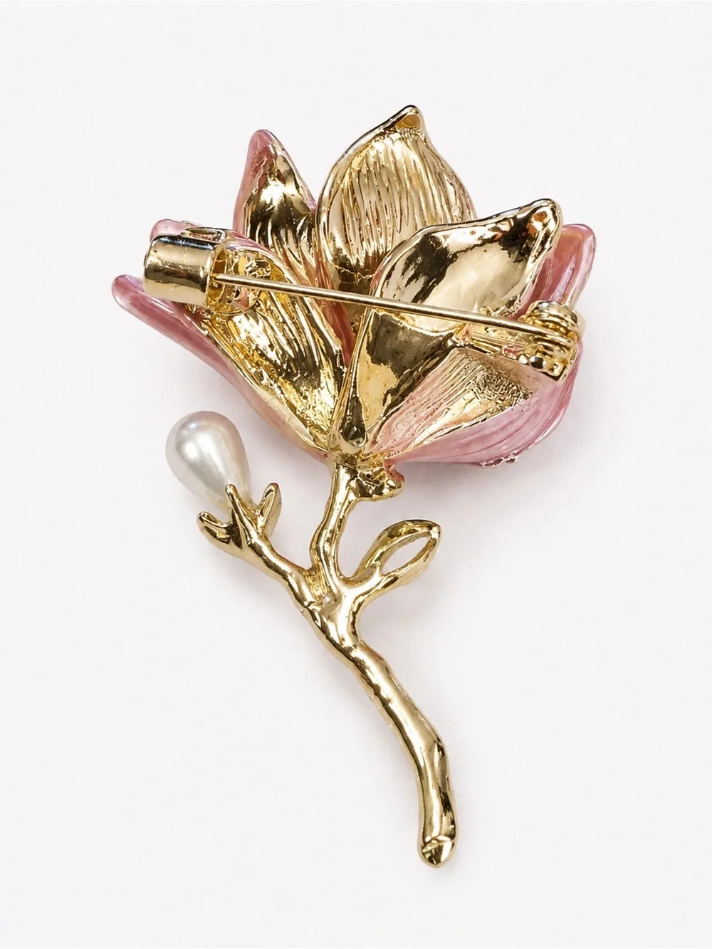 Pink Magnolia Flower Brooch Pin – Gold Tone Enamel Floral Statement Brooch‎